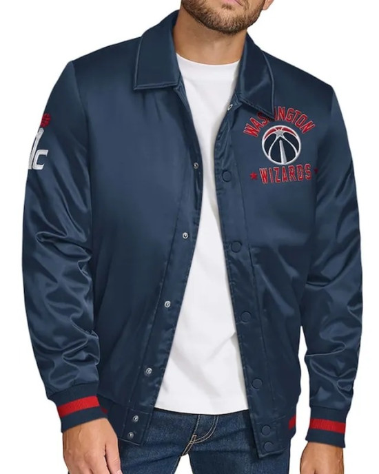 Washington Wizards Stitch Applique Navy Satin Jacket Washington Wizards Stitch Applique Navy Satin Jacket