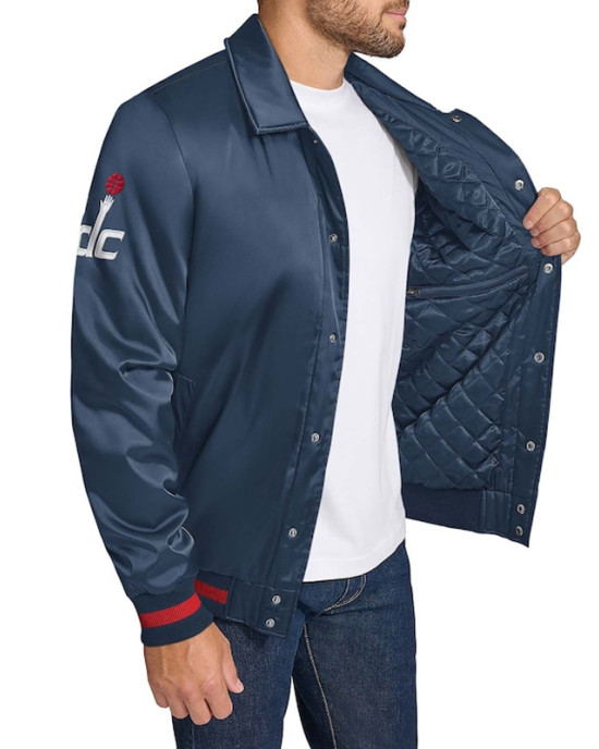 Washington Wizards Stitch Applique Navy Satin Jacket Washington Wizards Stitch Applique Navy Satin Jacket
