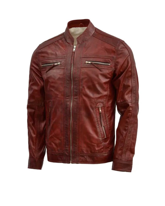 Waxed Leather Burgundy Leather Jacket