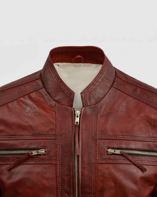 Waxed Leather Burgundy Leather Jacket
