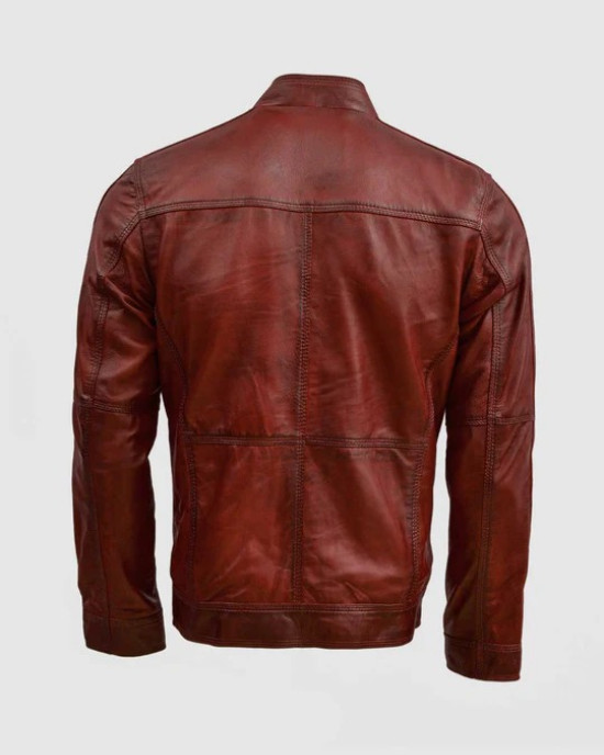 Waxed Leather Burgundy Leather Jacket