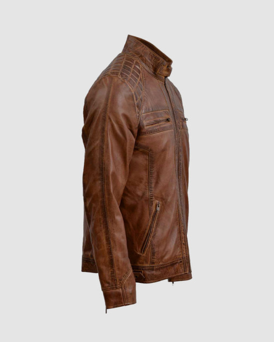 Waxed Tan Brown Leather Jacket Waxed Tan Brown Leather Jacket