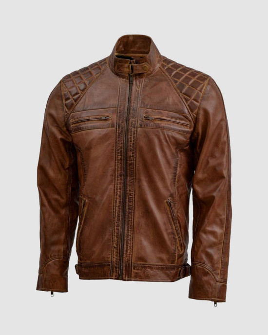 Waxed Tan Brown Leather Jacket Waxed Tan Brown Leather Jacket