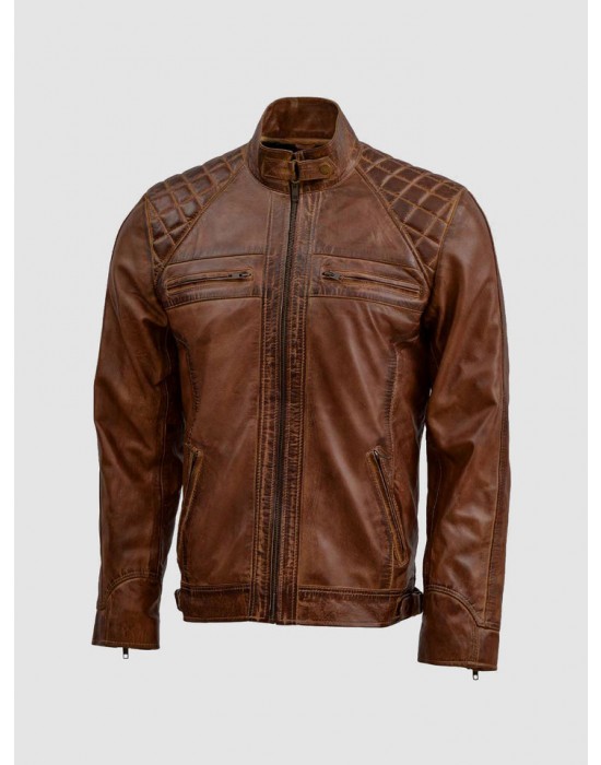 Waxed Tan Brown Leather Jacket