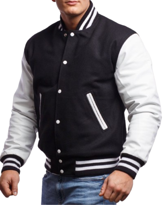 White Genuine Leather & Black Wool Varsity Letterman Jacket White Genuine Leather & Black Wool Varsity Letterman Jacket