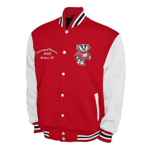 Wisconsin Badgers Fleece Cardinal and White Varsity Jacket