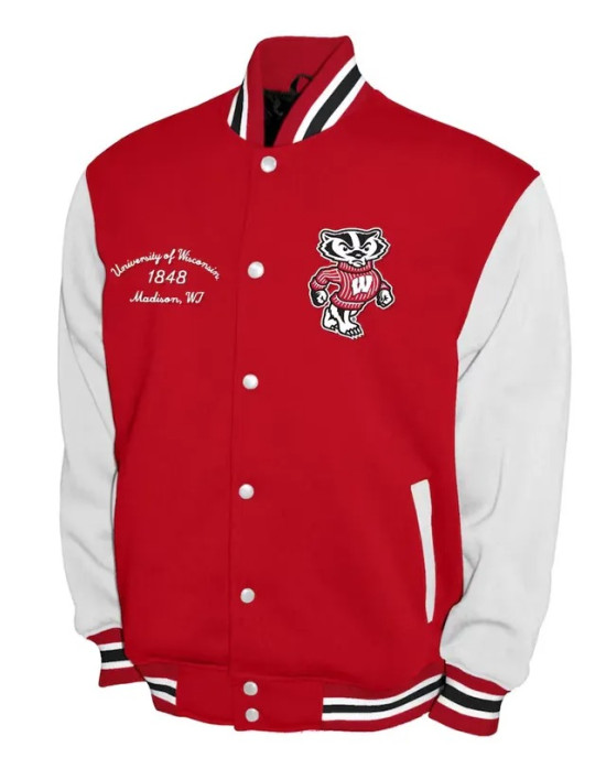 Wisconsin Badgers Fleece Cardinal and White Varsity Jacket