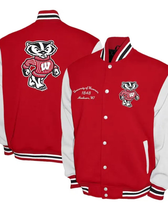 Wisconsin Badgers Fleece Cardinal and White Varsity Jacket