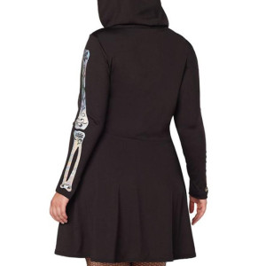 Women's Skeleton Bones Halloween Black Hoodie