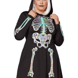 Women's Skeleton Bones Halloween Black Hoodie