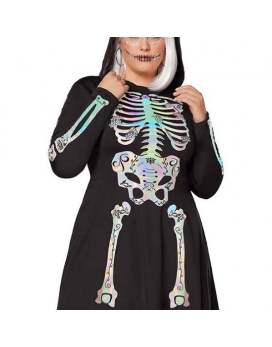 Women's Skeleton Bones Halloween Black Hoodie
