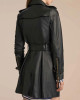 Women’s Mid-Length Double Breasted Black Leather Coat Women’s Mid-Length Double Breasted Black Leather Coat
