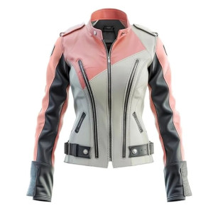 Women’s Peach Pink and Black Biker Leather Jacket
