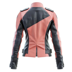 Women’s Peach Pink and Black Biker Leather Jacket