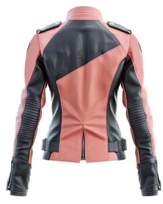 Women’s Peach Pink and Black Biker Leather Jacket