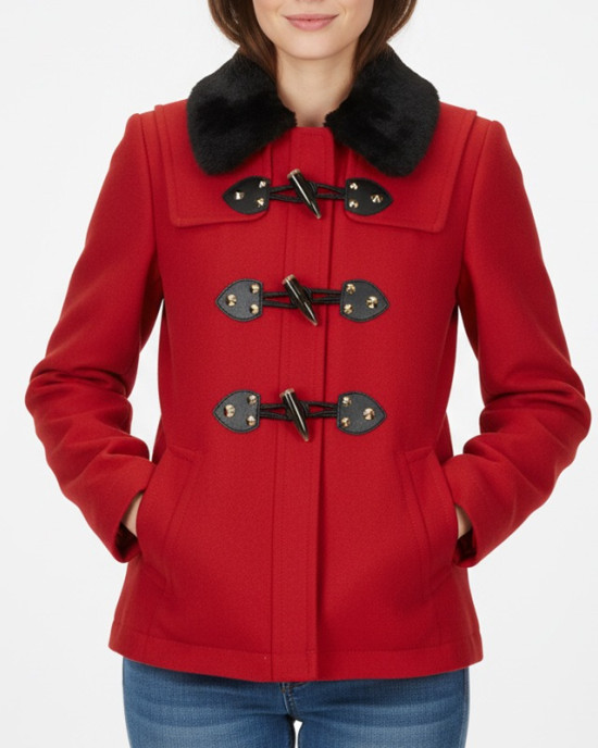 Women’s Toggle Duffle Red Wool Jacket