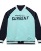 Wordmark Kansas City Current Teal and Navy Varsity Satin Jacket