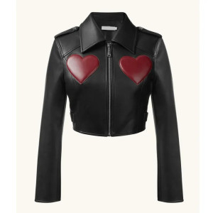  WWE Raw Liv Morgan Heart Cropped Black Leather Jacket