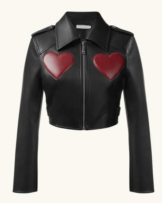 WWE Raw Liv Morgan Heart Cropped Black Leather Jacket WWE Raw Liv Morgan Heart Cropped Black Leather Jacket