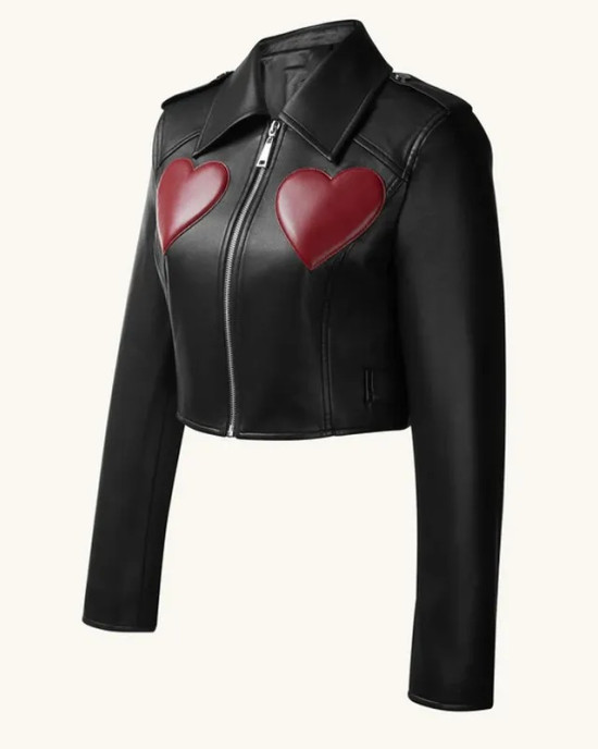 WWE Raw Liv Morgan Heart Cropped Black Leather Jacket WWE Raw Liv Morgan Heart Cropped Black Leather Jacket