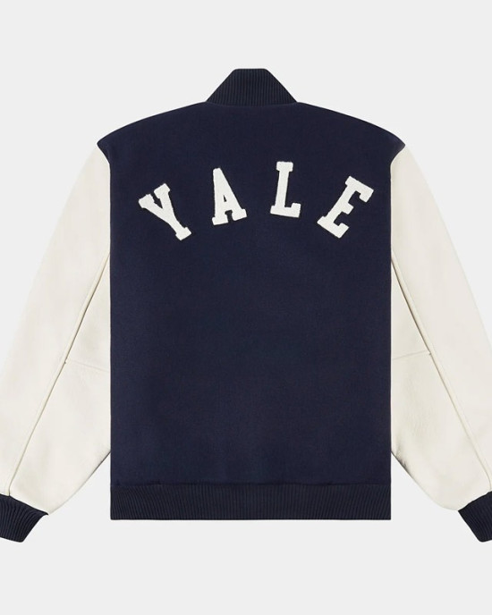 Yale University Navy White Wool Leather Varsity Jacket