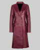 Zendaya Style Burgundy Double-Breasted Leather Trench Coat Zendaya Style Burgundy Double-Breasted Leather Trench Coat