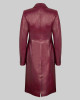 Zendaya Style Burgundy Double-Breasted Leather Trench Coat Zendaya Style Burgundy Double-Breasted Leather Trench Coat