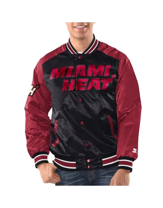 Black/Red Miami Heat Renegade Varsity Satin Jacket