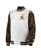Cleveland Browns Historic Renegade White/Brown Satin Varsity Jacket