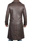 Mens Rorschach Distressed Brown Travelling Winter Long Trench Leather Coat