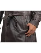 Mens Rorschach Distressed Brown Travelling Winter Long Trench Leather Coat