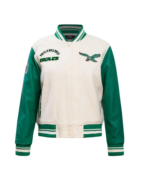 Philadelphia Eagles Retro Classic Cream And Green Varsity Jacket