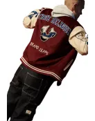 True Religion Maroon Wool And Leather Varsity Jacket