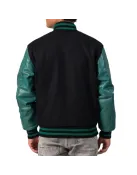 Black Melton Wool Body & Teal Leather Sleeves Letterman Jacket
