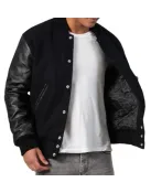 Genuine Leather & Black Wool Varsity Letterman Jacket