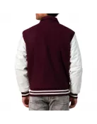 Maroon Body & White Sleeves Letterman Jacket With Byron Collar & Zipper