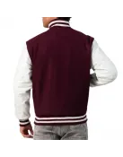 Maroon Wool Body & White Leather Sleeves Letterman Jacket With Zipper