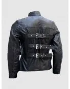 Men’s Belted Trench Look Black Leather Jacket