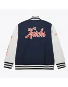 NY Knicks Navy and White Fleece Varsity Jacket